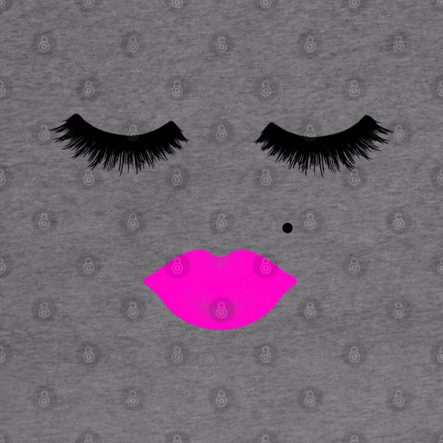 Lips and Eyelashes with Beauty Mark Pink by julieerindesigns